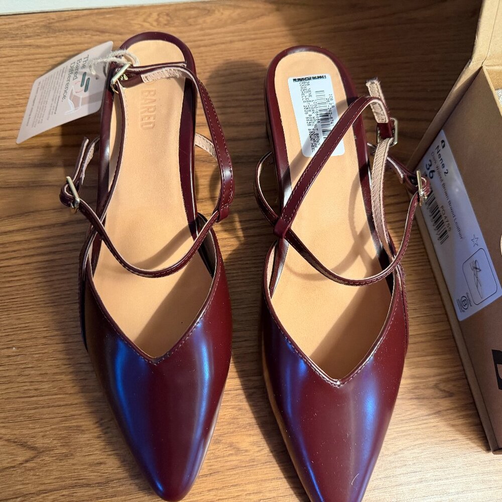 Nene 2 Dark Cherry Red or Walnut Brown Leather Low Heels Bared NEW-6-6.5-NARROW